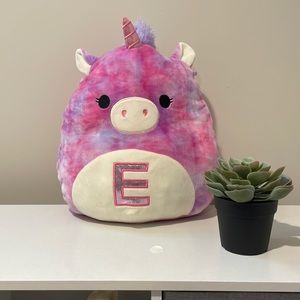 Lola the tie-dye purple unicorn ‘E’ monogrammed squishmallow- 12”